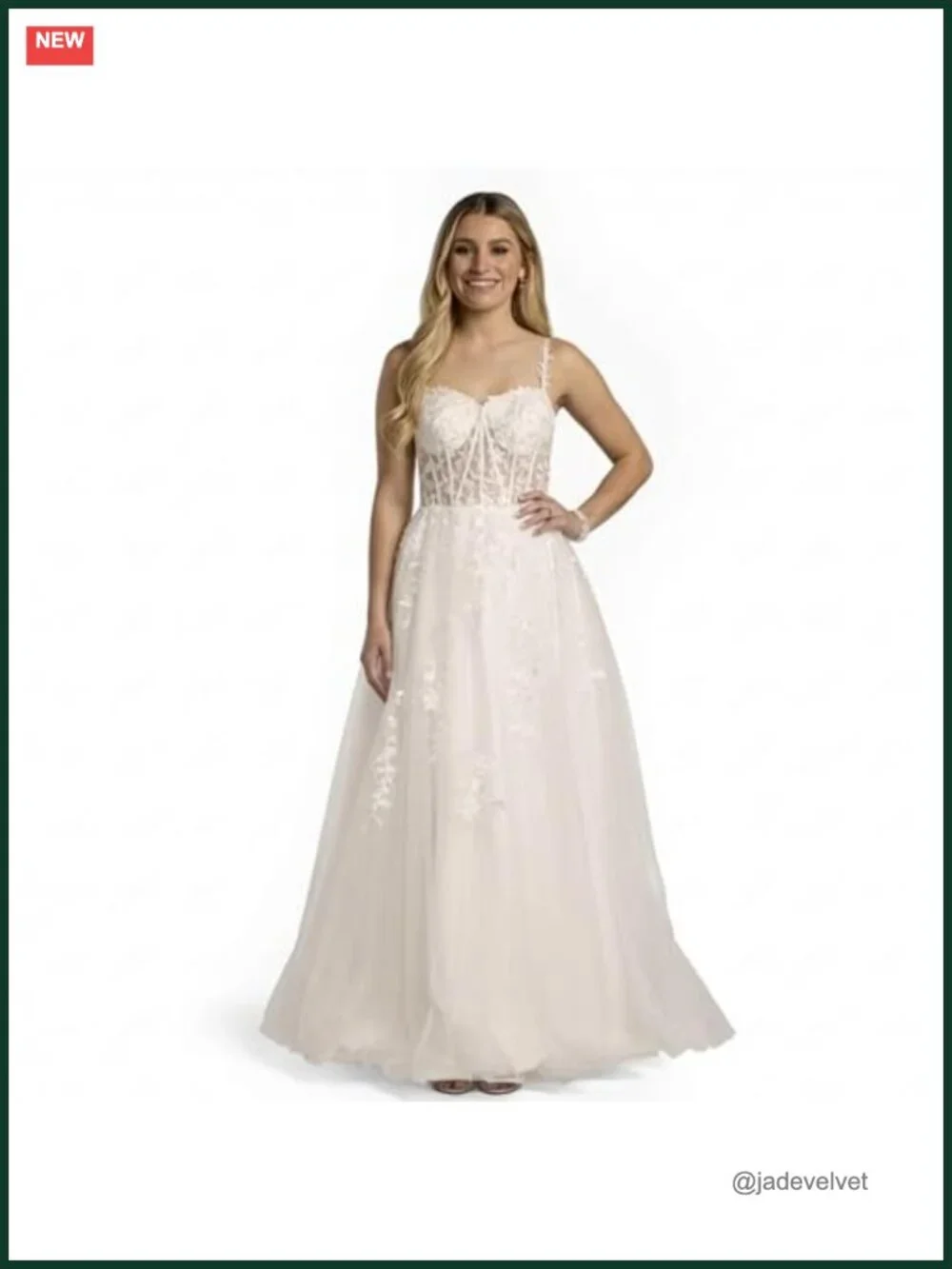Lace Applique Tulle Illusion Corset Ball Gown Wedding Dress